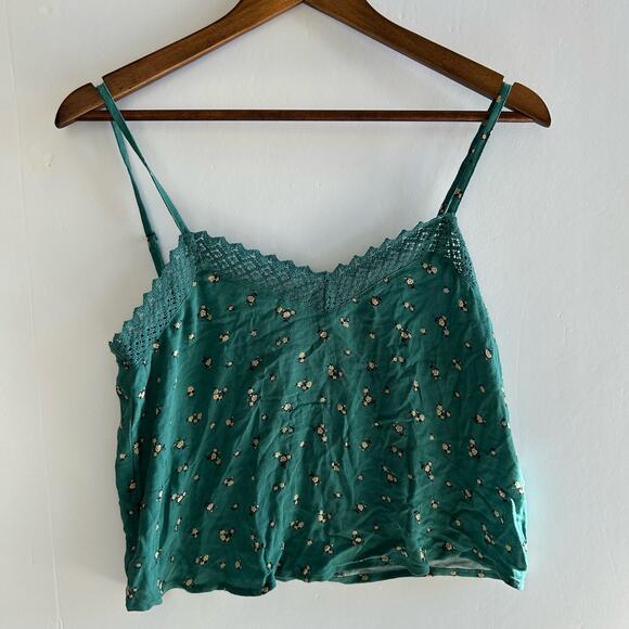 American Eagle Womens Floral Print Spaghetti Strap Lace Trim Cami Tank Top Small - Picture 3 of 9